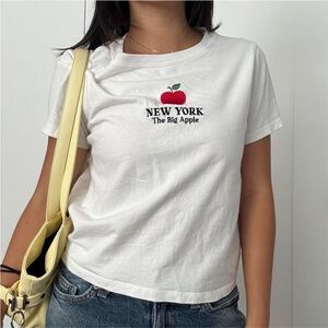 Forever 21 White Tee with Red Apple Graphic